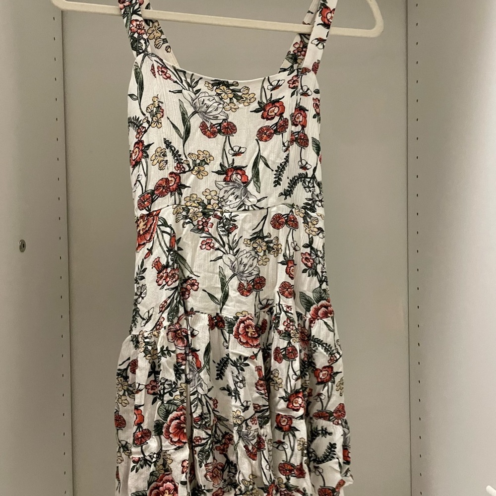 Floral Tiered Sundress - White with Red & Green Floral Print